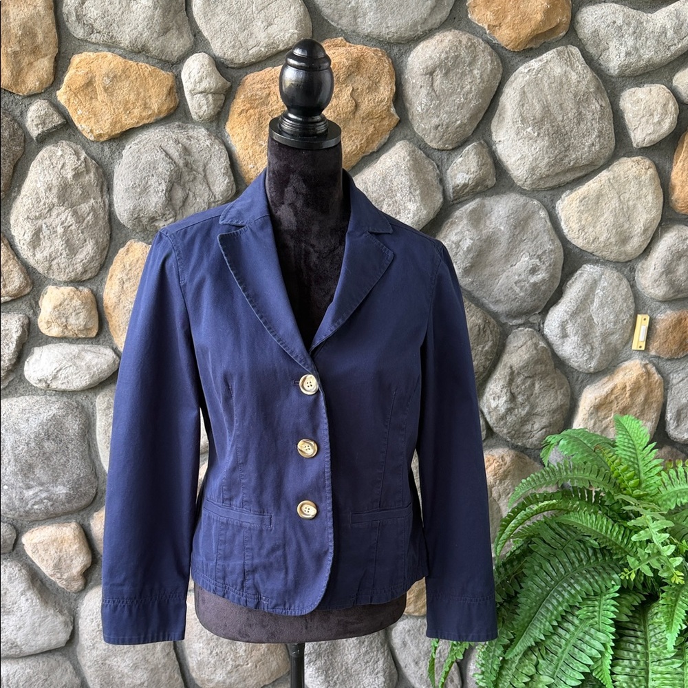 L.L.‎ Bean Navy Cotton Blazer Size 10-Pet